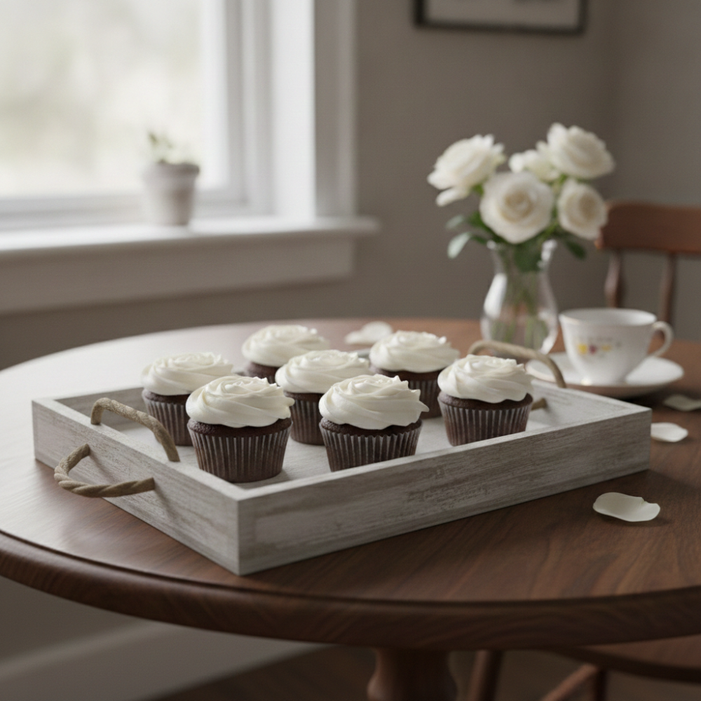 Rustic white rope handle tray