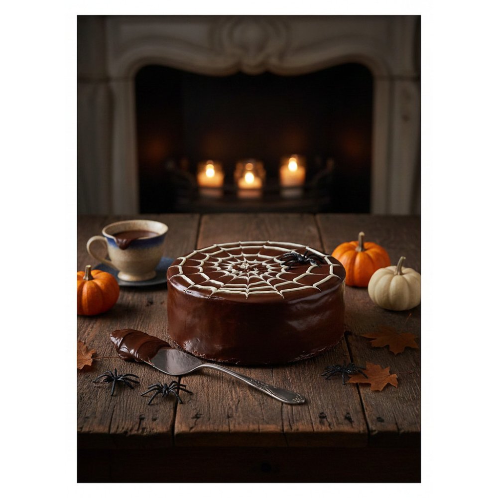 Chocolate mirror glaze spiderweb cake