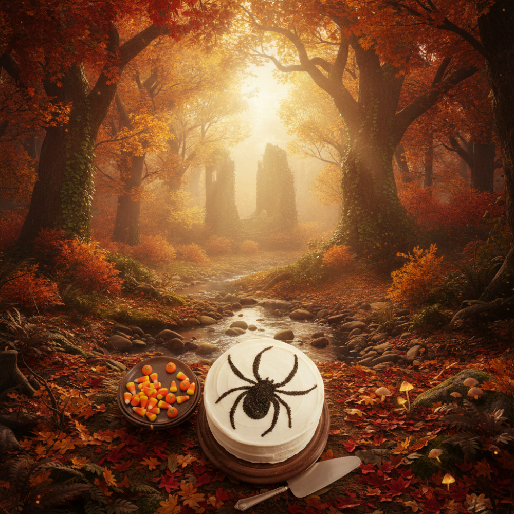White cake with black spider