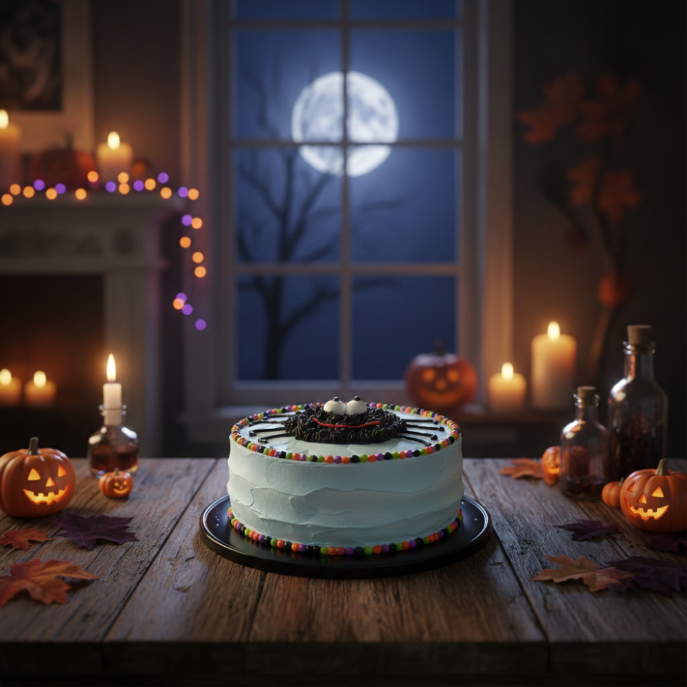 Halloween spider themed decorative cake