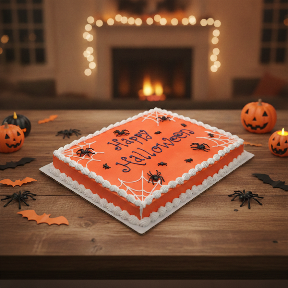 Orange Halloween cake with spiders