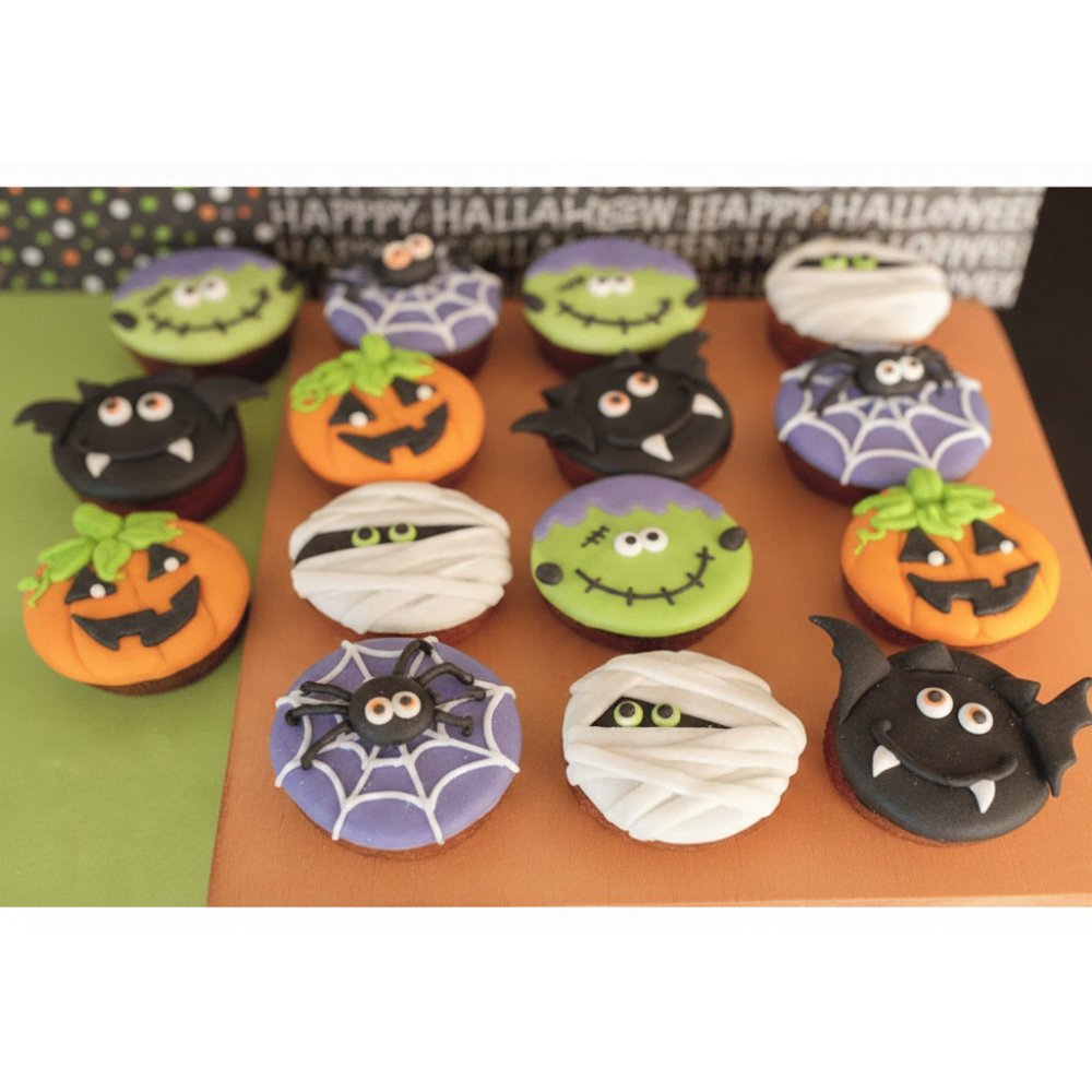 Halloween themed decorated gourmet cupcakes
