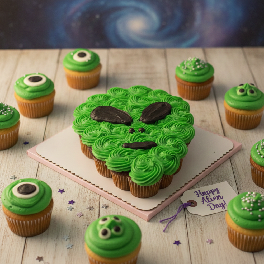 Green alien pull-apart cupcake set