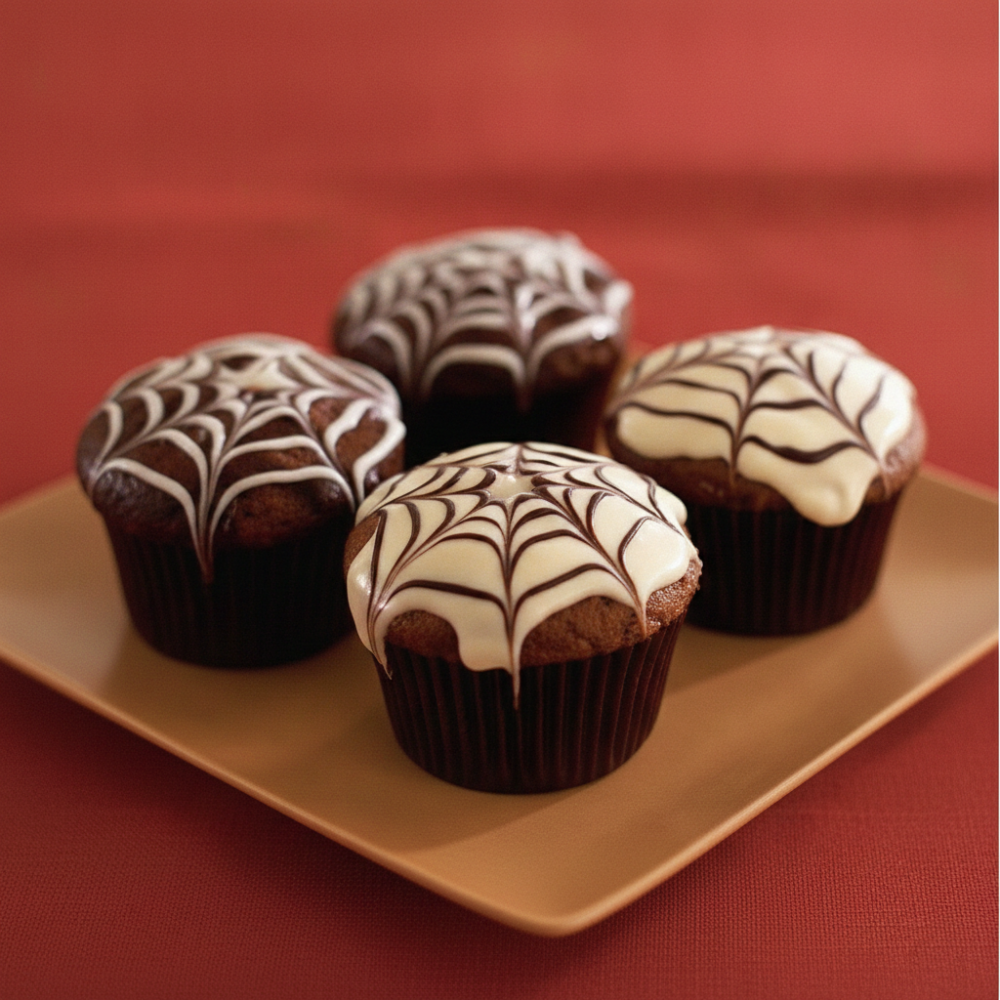 Six Halloween themed frosted cupcakes
