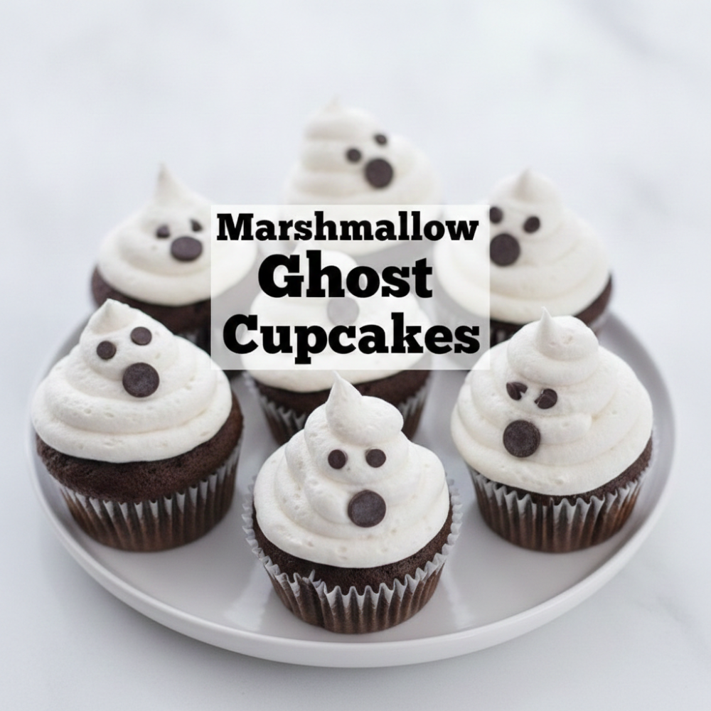 Chocolate ghost marshmallow cupcakes platter