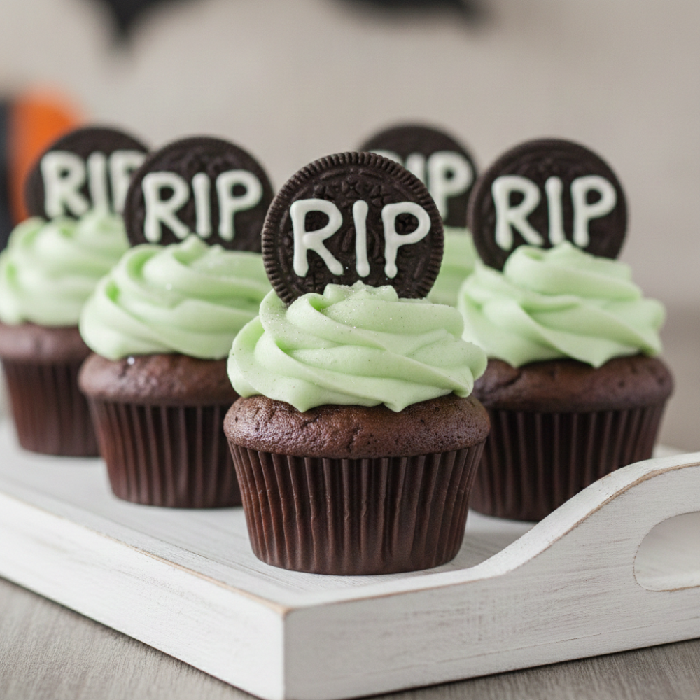 Halloween cupcakes amb galetes RIP