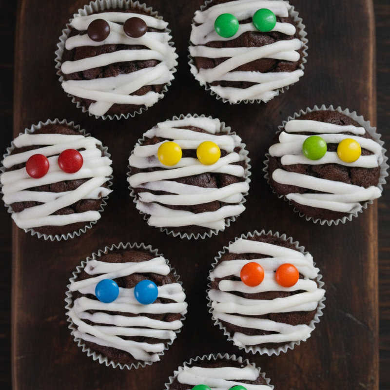 Mummy-tema chokladcupcakes set