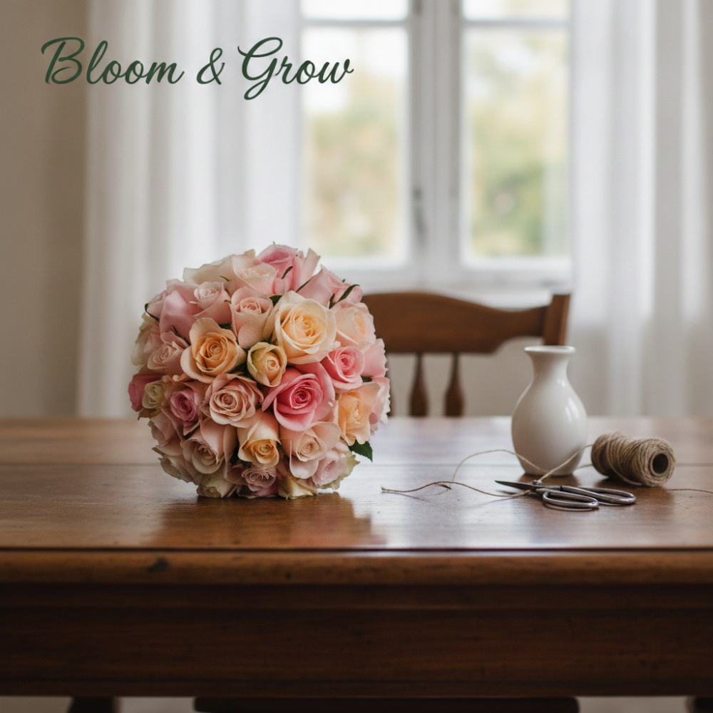 Arrangement de fleurs en dôme de roses roses