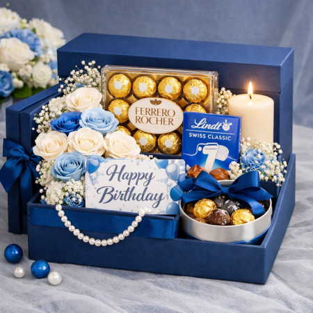 Luxury blue birthday chocolate hamper
