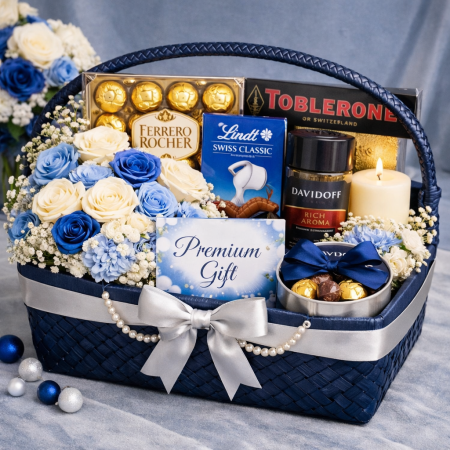 Luxury chocolate and flower gift hamper