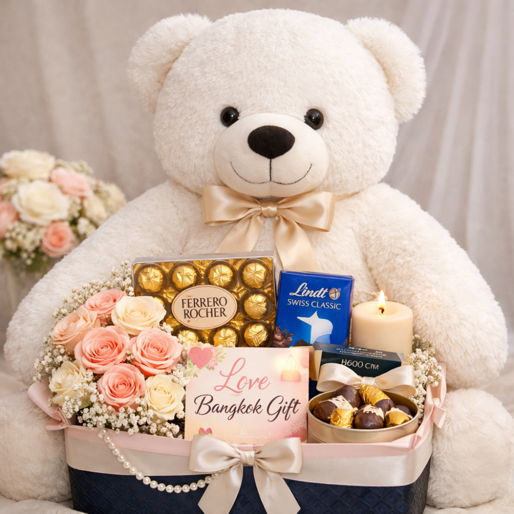 Panier gourmand de ours en peluche de luxe et chocolat