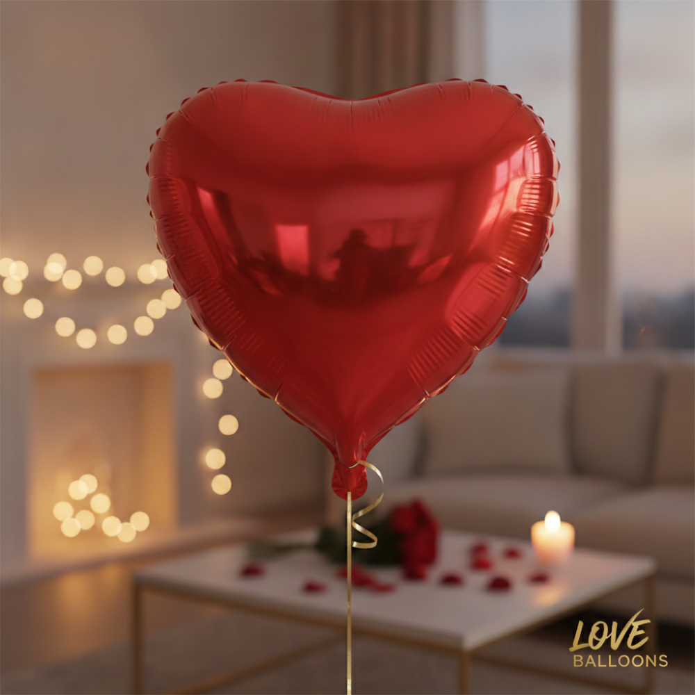 Palo para globo de corazón rojo de aluminio