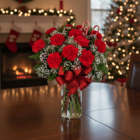 Festive red carnation holiday centerpiece