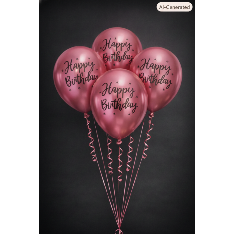 4‑balloon metallic pink Happy Birthday set: Blush Metallic Birthday Quartet