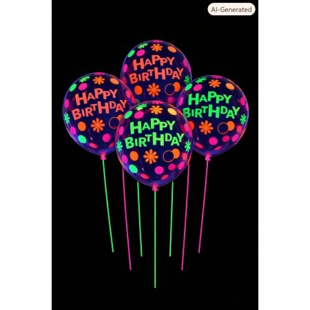 Neon Happy Birthday Glow Balloon Set - 4pc Kit