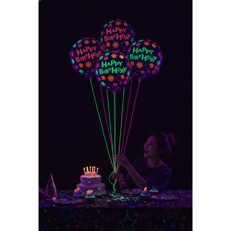 4‑Piece Neon “Happy Birthday” Glow Balloon Set (12‑inch)