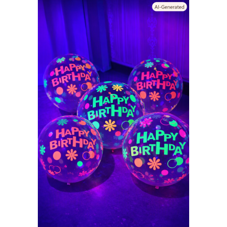 4‑Piece Neon “Happy Birthday” Glow Balloon Set (12‑inch)