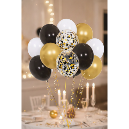 Luxury Party Balloon Set - 10pc Black, White & Gold Mix