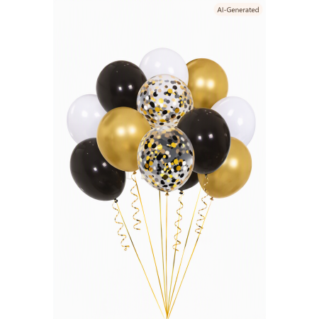 Luxury Party Balloon Set - 10pc Black, White & Gold Mix