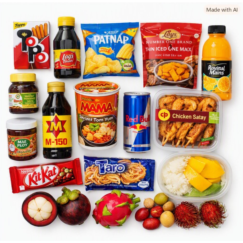 Assortiment de snacks et boissons thaïlandais