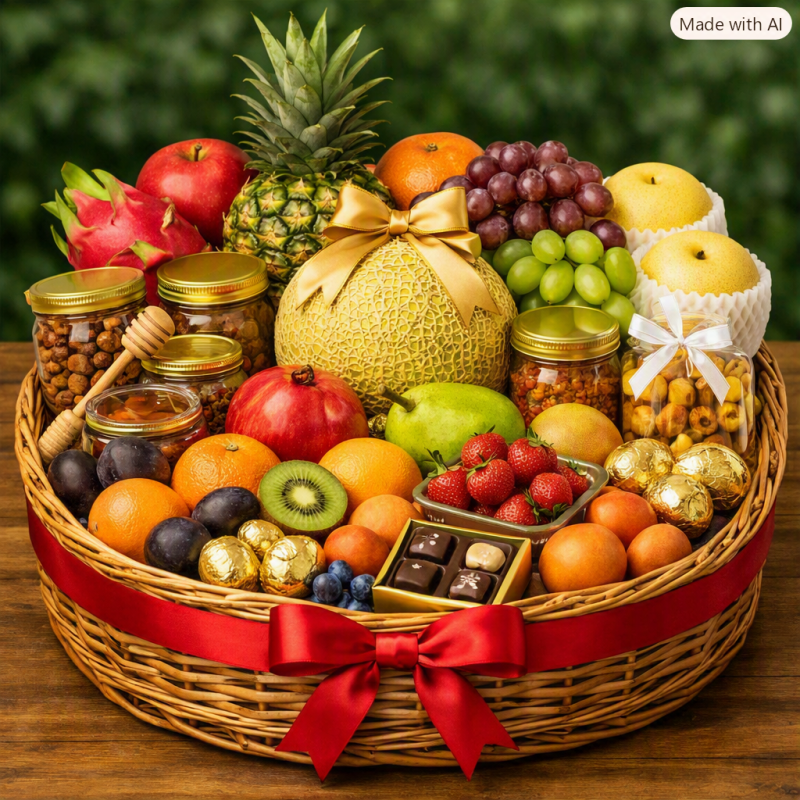 Premium Orchard Ribbon Basket | Elegant Home Decor