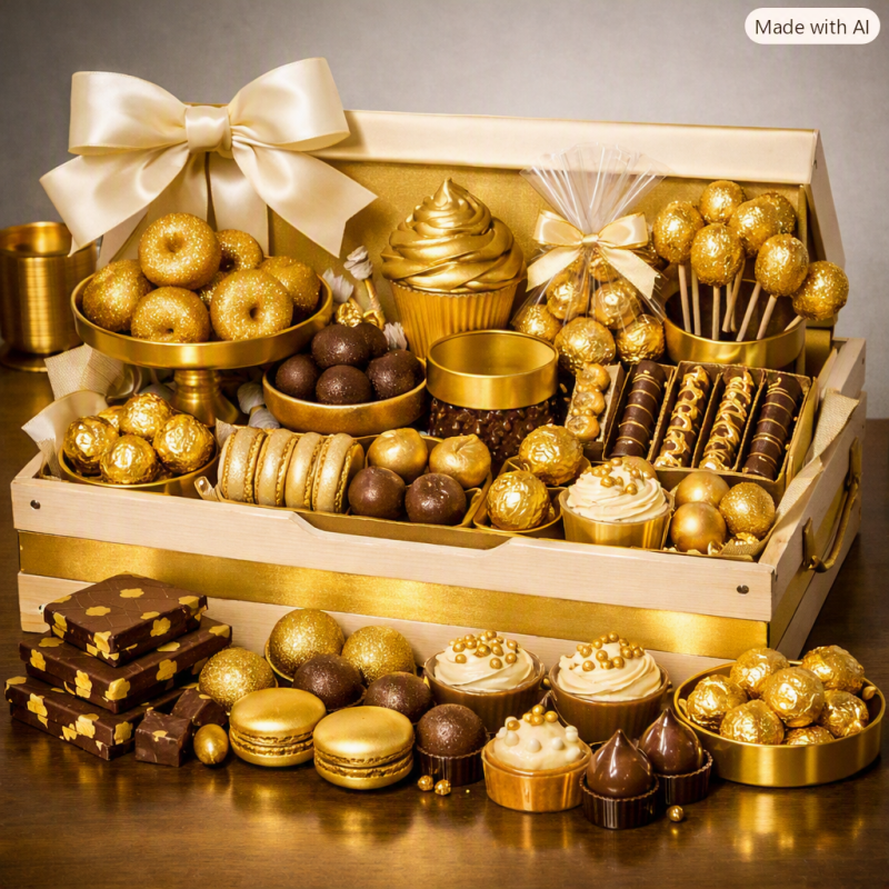 Golden Dessert Crate | Elegant Home Decor & Serving