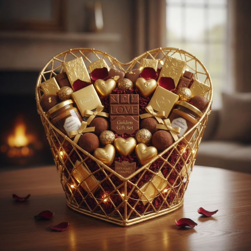 Golden Chocolate Love Basket | Σετ Δώρου Πολυτελείας για το Σπίτι