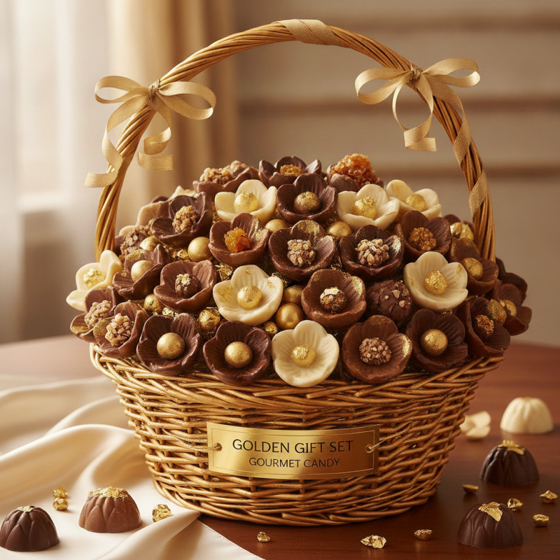 Golden Chocolate Blossom Basket | Elegant Home Decor