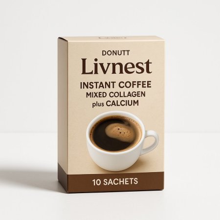 Donutt Livnest Instant Coffee Mixed Collagen plus Calcium 10 Sachets | Kollageeni & Kalsium - 10 Pakkausta