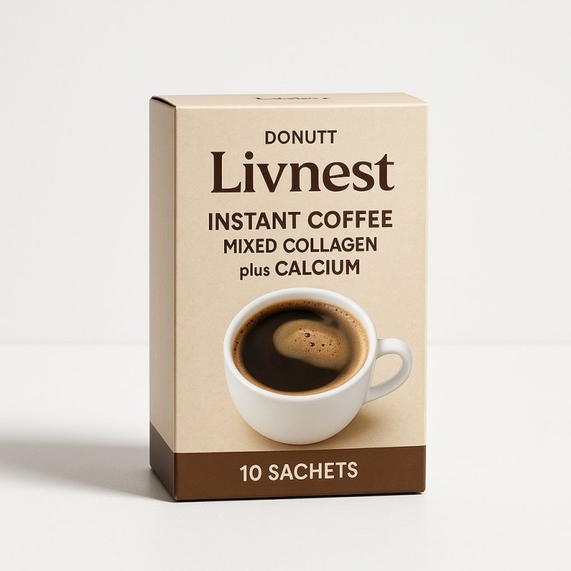 Donutt Livnest Instant Coffee Mixed Collagen plus Calcium 10 Sachets | Kollageeni & Kalsium - 10 Pakkausta