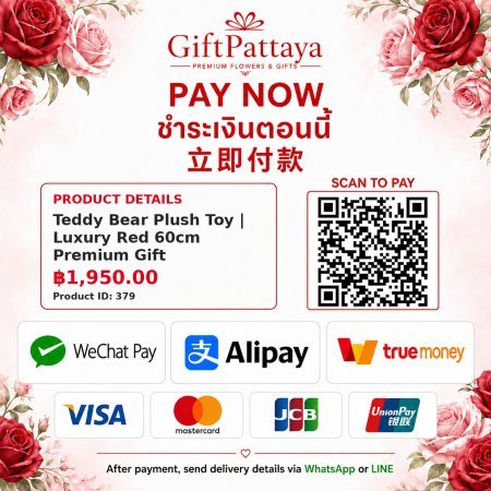 Pay Teddy Bear Plush Toy | Luxury Red 60cm Premium Gift with Pay.sn - GiftPattaya