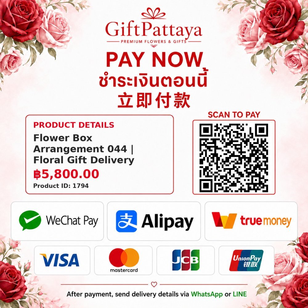 Pay Flower Box Arrangement 044 | Floral Gift Delivery Pattaya with Pay.sn - GiftPattaya