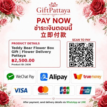 Pay Teddy Bear Flower Box Gift | Flower Delivery Pattaya with Pay.sn - GiftPattaya