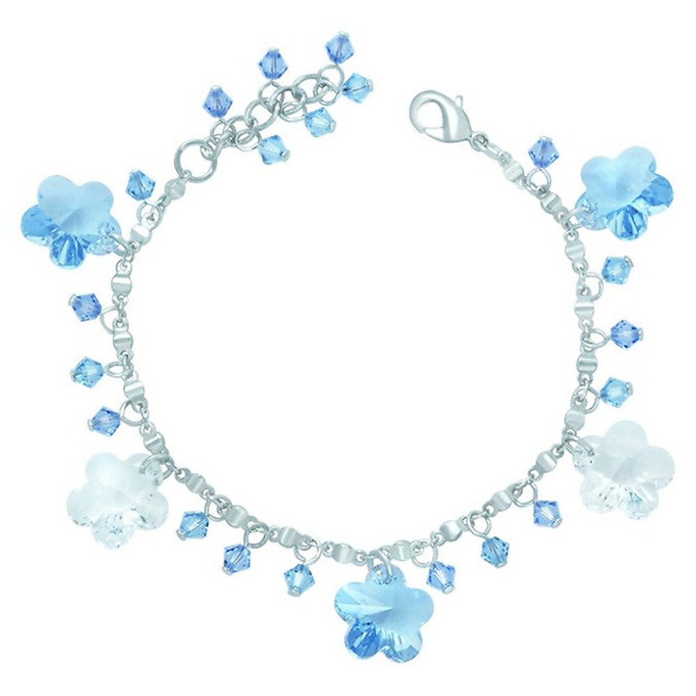 Blue floral beaded silver bracelet