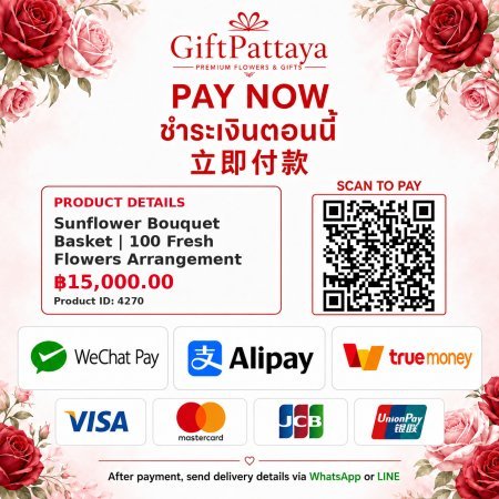 Pay Sunflower Bouquet Basket | 100 Fresh Flowers Arrangement with Pay.sn - GiftPattaya