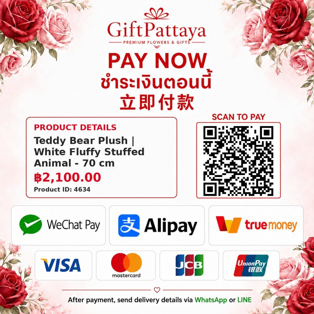 Pay Teddy Bear Plush | White Fluffy Stuffed Animal - 70 cm with Pay.sn - GiftPattaya