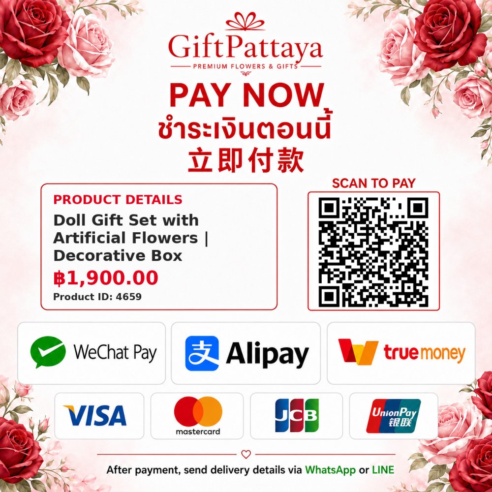 Pay Doll Gift Set with Artificial Flowers | Decorative Box with Pay.sn - GiftPattaya