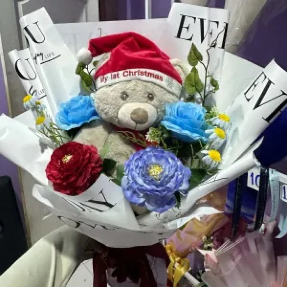14 ช่อตุ๊กตาหมีพร้อมดอกไม้ประดิษฐ์ teddy bear bouquet with artificial flowers