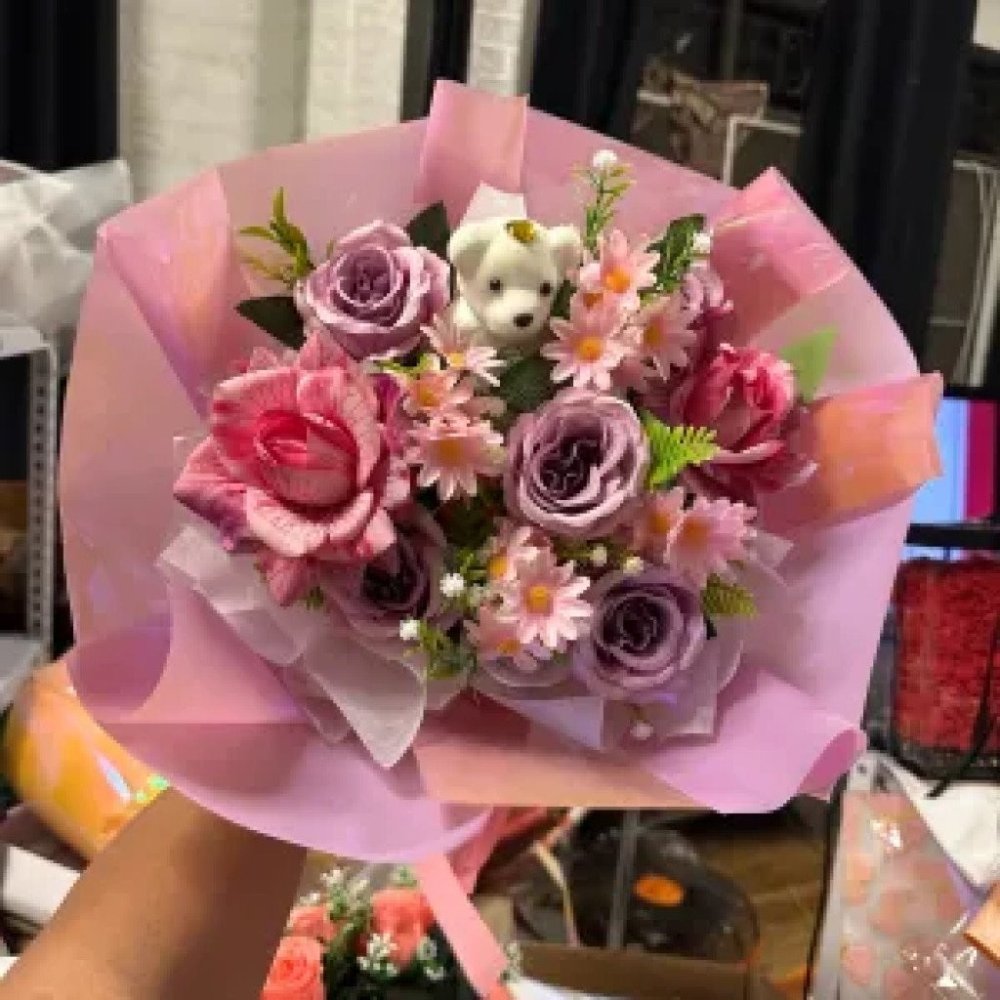 52  ช่อตุ๊กตาหมี teddy bear bouquet with artificial flowers