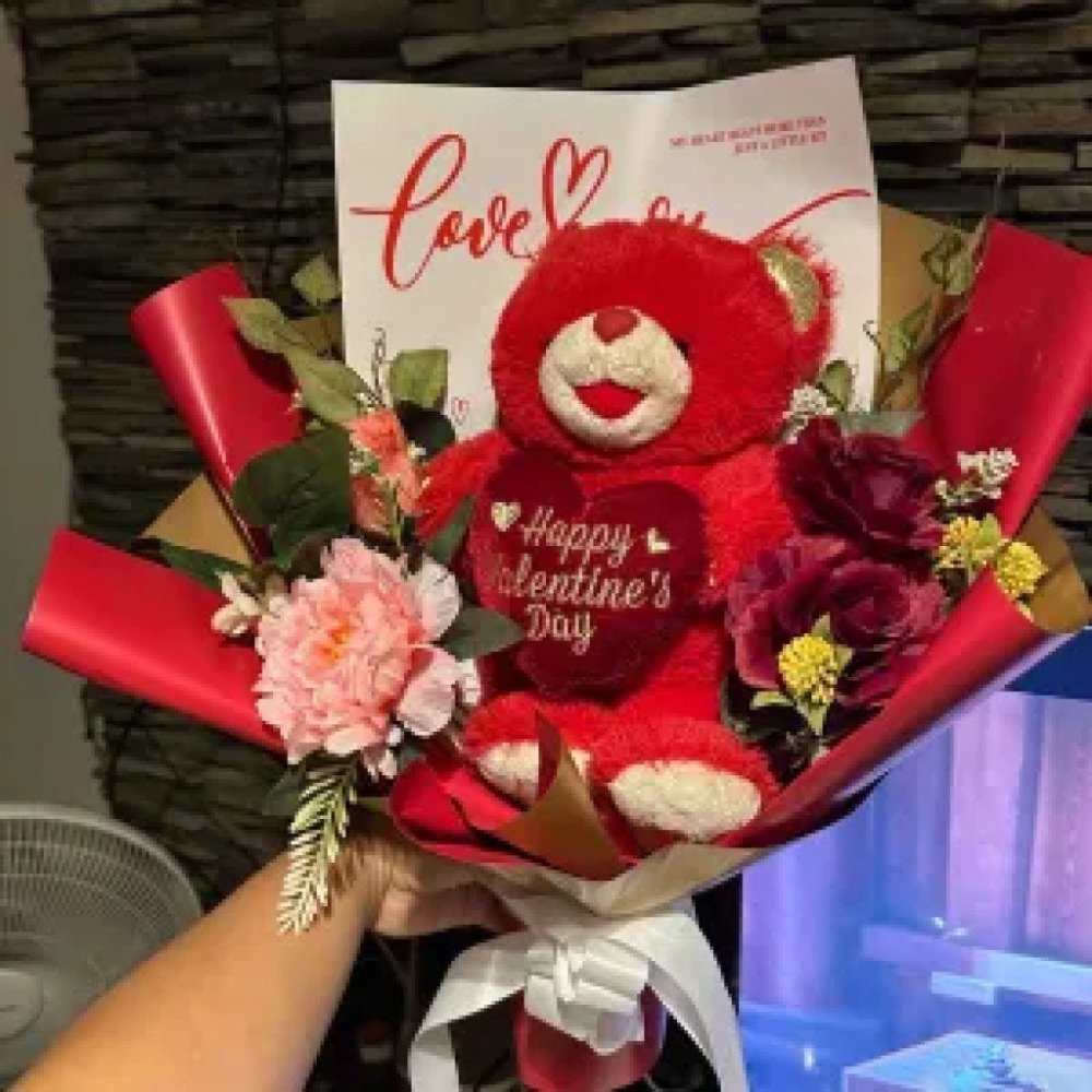 No. 33 | Teddy Bear Bouquet 25 cm – ช่อตุ๊กตาหมี 25 ซม - Home #7180 delivery in Pattaya
