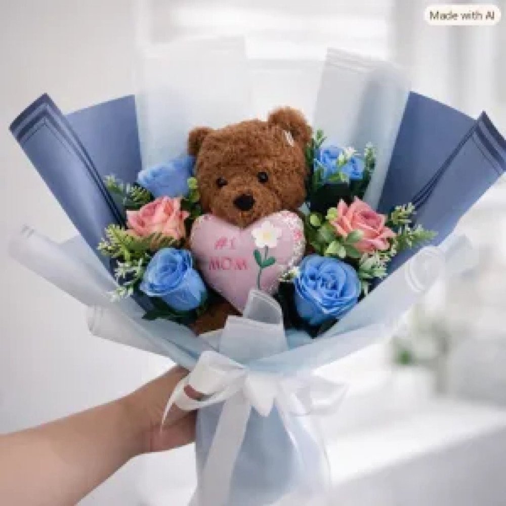 No. 13 | Doll Bouquet Light – ช่อตุ๊กตาหมอนหัวใจอักษร mom #7184 - Home delivery in Pattaya