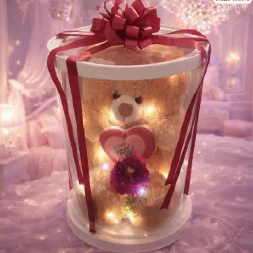 No. 31 | Teddy bear in Box with Light – ช่อตุ๊กตากวางในกล่องพร้อ #7191 - Home delivery in Pattaya