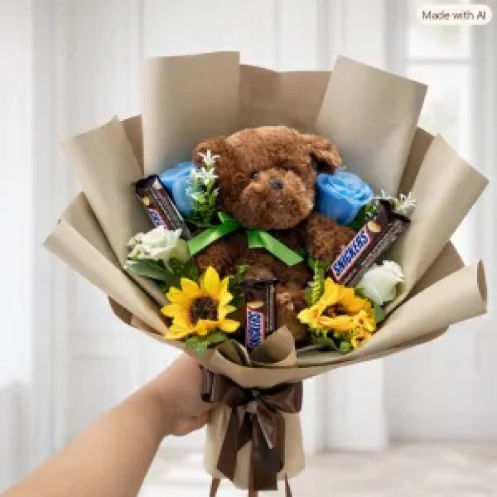 035 ช่อตุ๊กตา พร้อมช็อคโกแล็ต ดอกไม้ประดิษฐ์ doll with chocolate