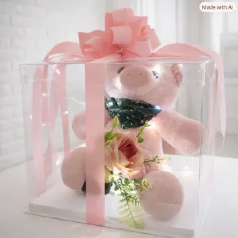 No. 21 | Cuty pig doll Box – ตุ๊กตาพร้อมดอกไม้ในกล่อง