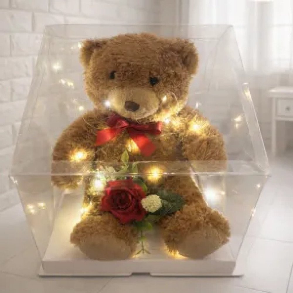 No. 31 | Teddy bear in Box with Light – ช่อตุ๊กตาหมีในกล่องพร้อม #7223 - Home delivery in Pattaya