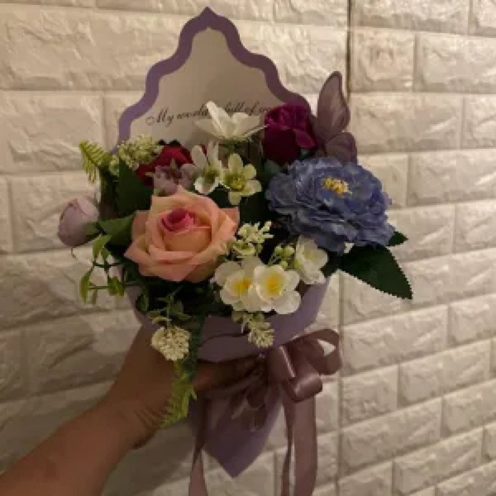 No 10 ช่อดอกไม้ประดิษฐ์ artificial flowers in paper bouquet #7224 - Home delivery in Pattaya