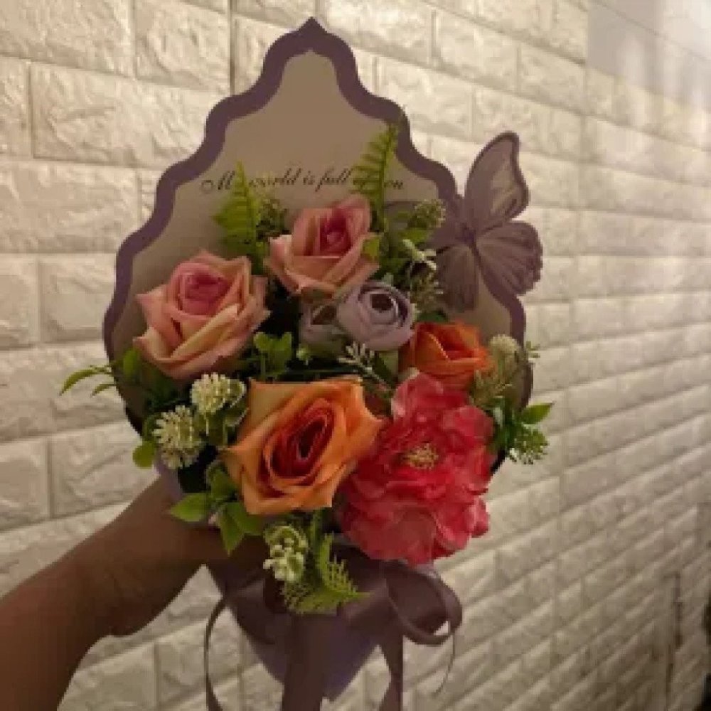 No17 ช่อดอกไม้ประดิษฐ์ artificial flowers in paper bouquet #7225 - Home delivery in Pattaya