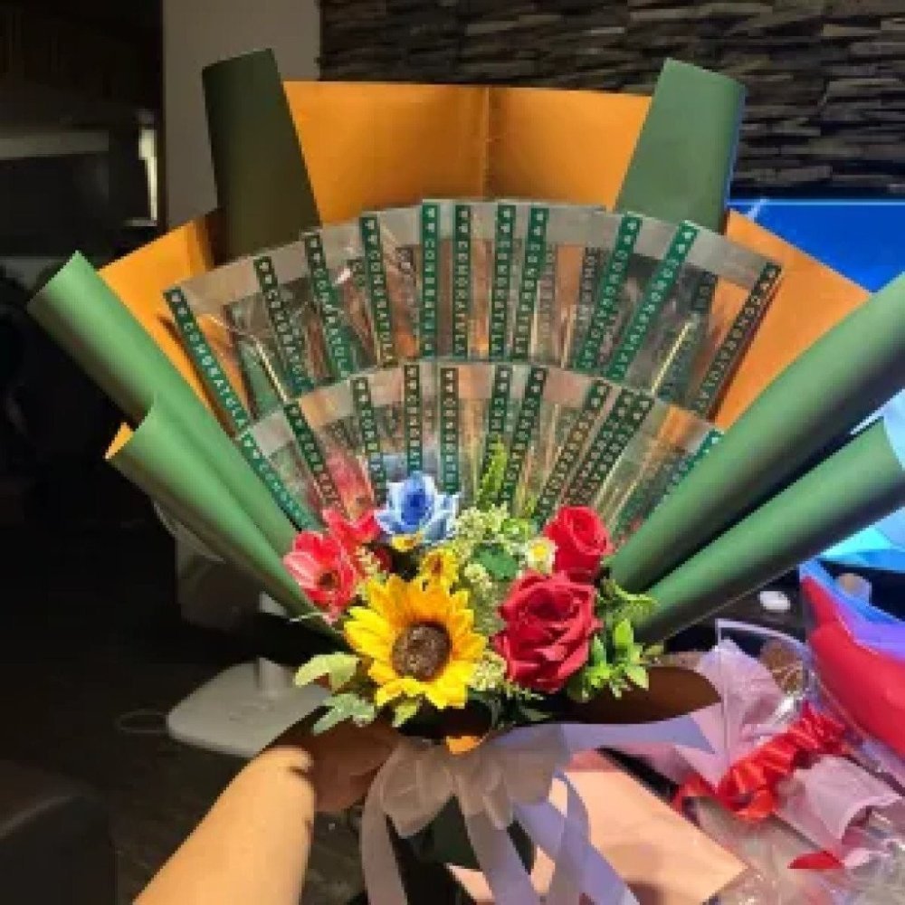 036 ช่อใสเงินสด 20 pc put money bouquet with artificial flowers