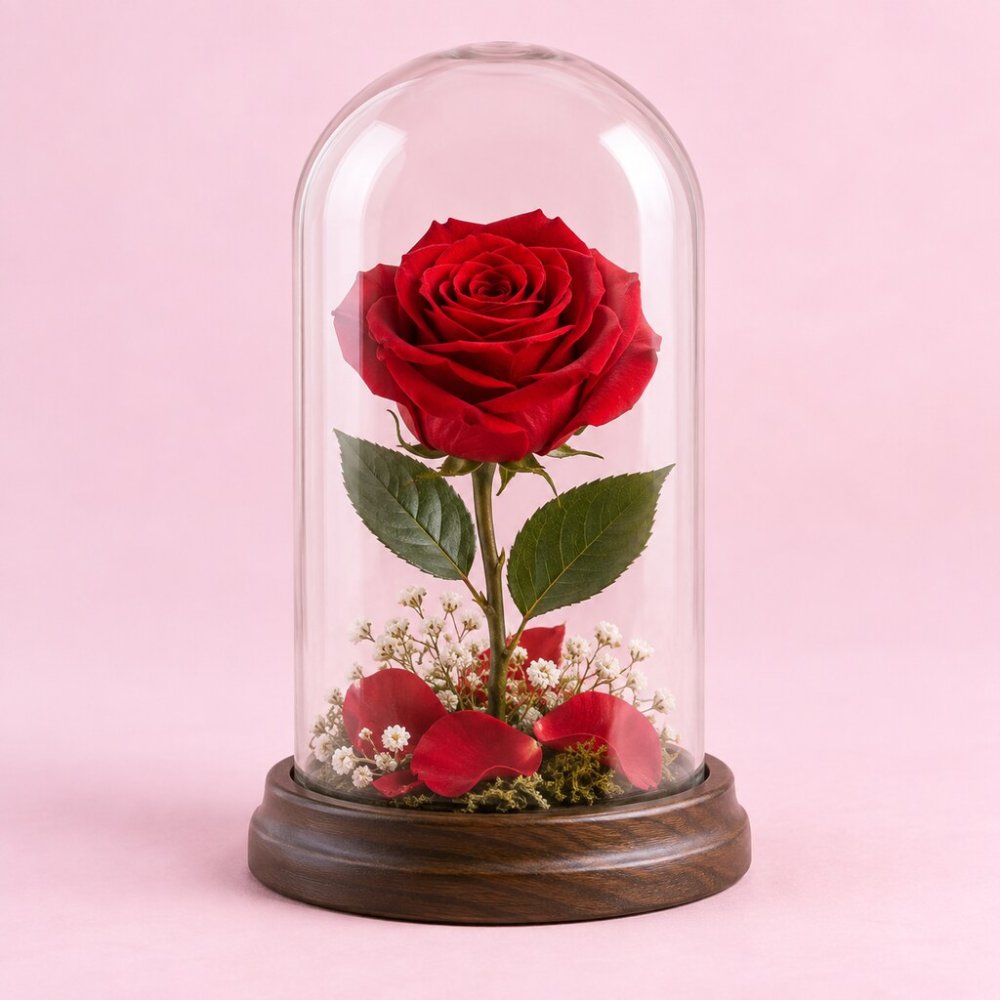 Rose Dome Glass Flower Ornament - Rayong Decorative Piece - Home