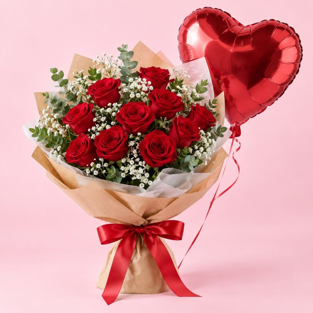 Rose Bouquet and Balloon Gift Set | Romantic Flower Set